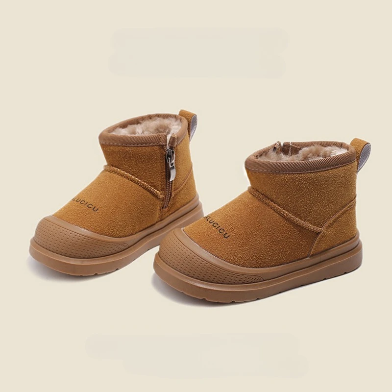 

Детские зимние сапоги, размеры 23–30, утепленная хлопковая обувь верблюжьего цвета с подкладкой для мальчиков и девочек, зимние универсальные нескользящие детские ботинки