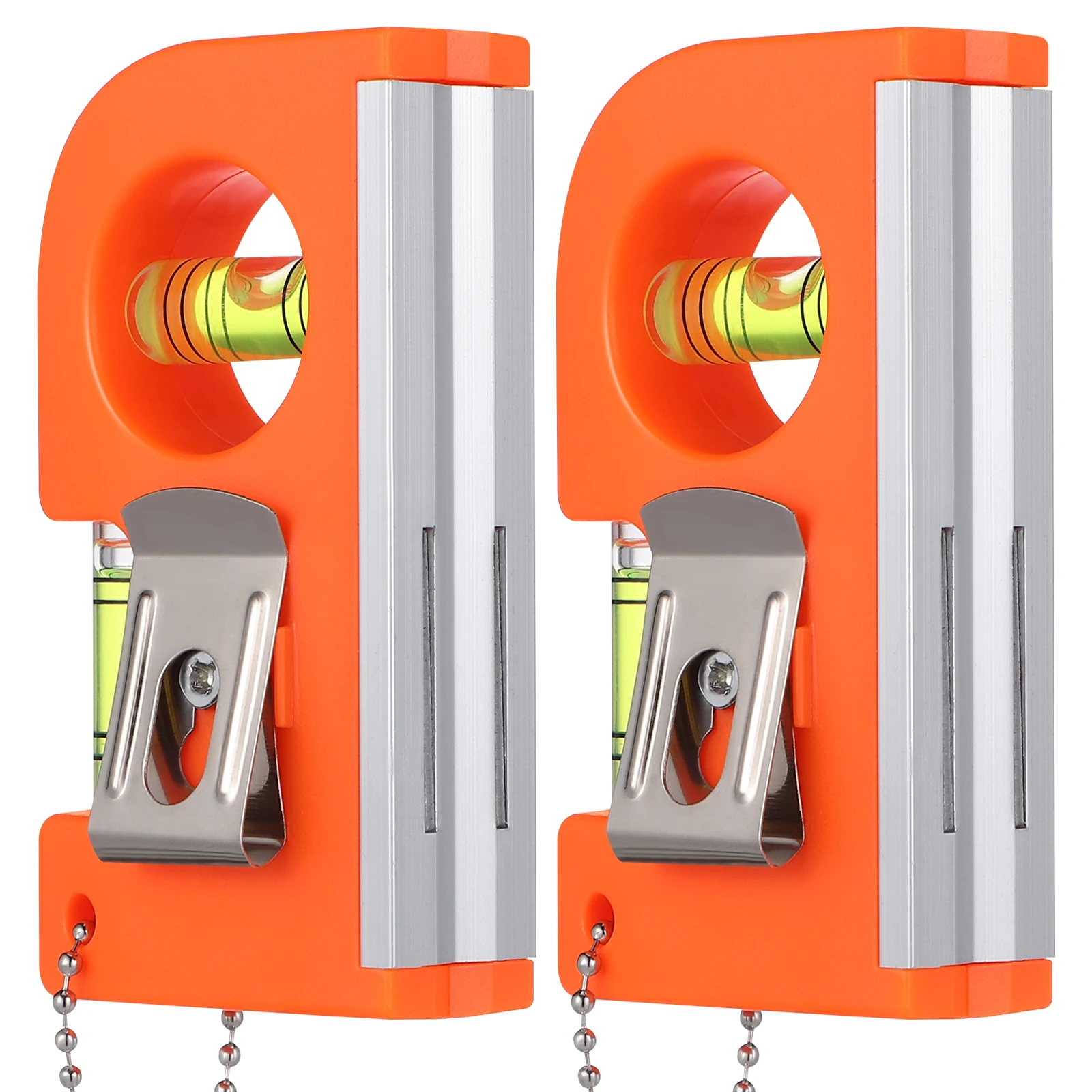 2 Pcs Spirit Level Measurement Tool Leveler Precision Mini Aluminum Keychain Orange