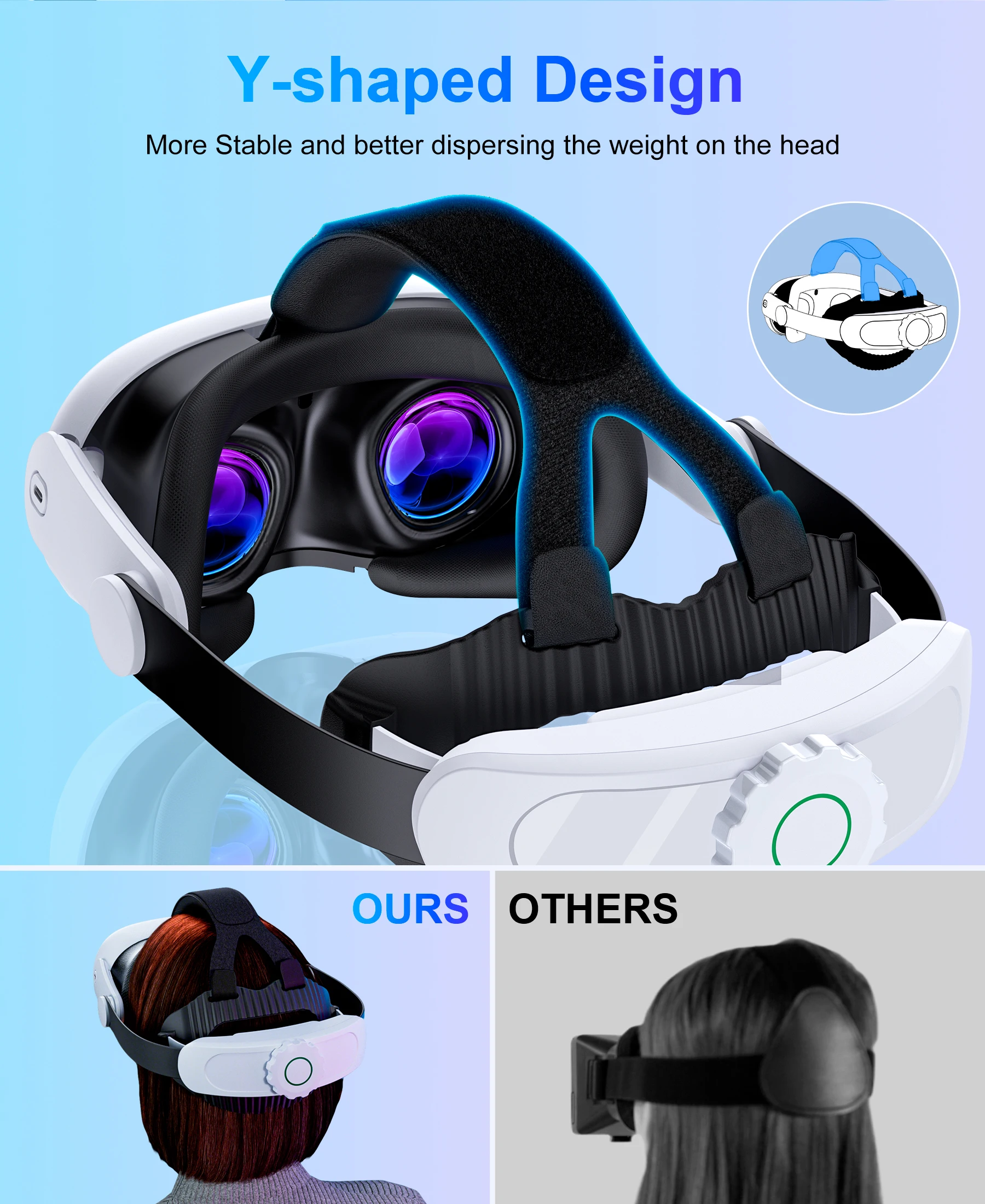 حزام رأس DinoFire MV1000 لـ Meta Quest 3S/Quest 3/Quest 2 8000mAh حزام رأس البطارية متوافق مع حزام الرأس Oculus