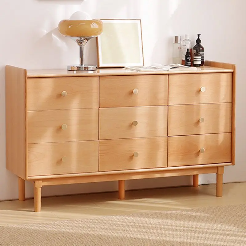 All solid wood beech log color nine-chest cabinet, Nordic Japanese living room locker multi-layer drawer storage