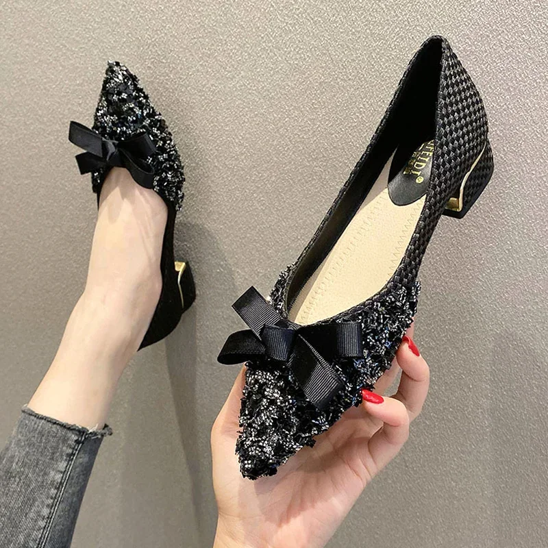 

Glitter Bow Flats Women Autumn Large Size 35-43 Shoes Female Sequins Beaded Ballerina Loafers Women Lace-Bowknot Moccasins