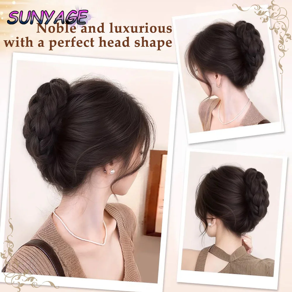 SUNYAGE كعكة الاصطناعية قطعة شعر مخلب كليب ذيل حصان ملحقات Scrunchie على غرار كسول زهرة برعم كعكة Chignon متموج مجعد ذيل حصان #5