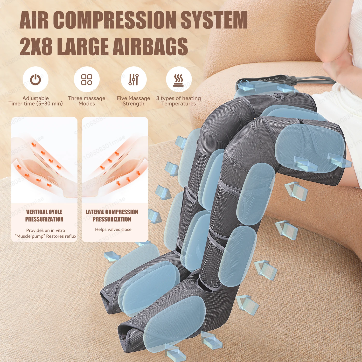 

Full Leg Air Compression Massager with Heating Function for Blood Circulation Relaxation Calf Massager