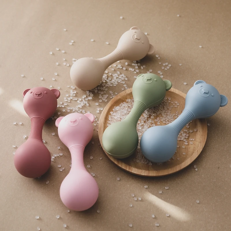 

Baby Silicone Sand Hammer Toys 0 12 Months Baby Teether Toys Cartoon Bear Make Hoise Maracas Silicone Accessories for Babies