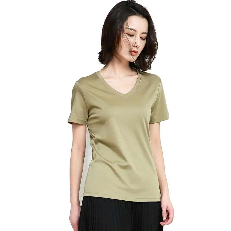 MRMT 2024 Brand New V-Neck Mercerized Cotton t-Shirt Women Ice Silk Cotton Women Short-Sleeved Pure Cotton Top Women's Tshirt