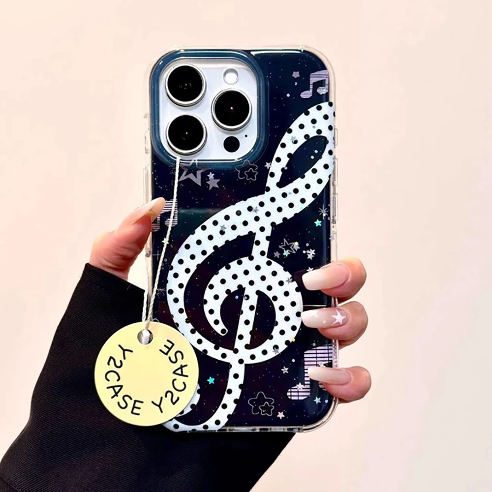 Urocze koreańskie etui na telefon z motywem muzycznym INS, artystyczne, z nutami, kreskówkowe, kreatywne, muzyczne, na iPhone 14 15 16 Pro Max 13, miękkie, odporne na wstrząsy.