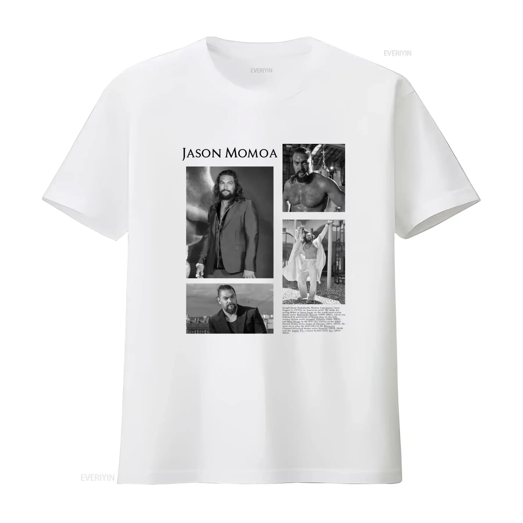 Vintage Black and White Jason Momoa Celebrity Portrait Collage Print Casual T Shirt vintage Washed graphic Breathable Stretched