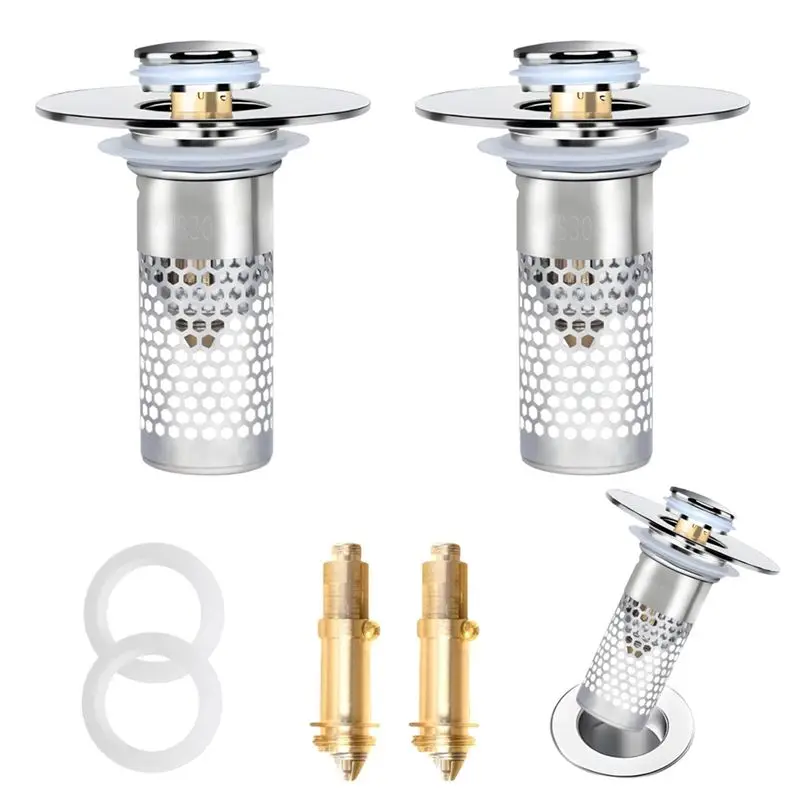CMHI-Popup Drain Strainer Stopper 3 In 1 Upgraded For Bathroom Sink With Stainless Steel Filter Basket
