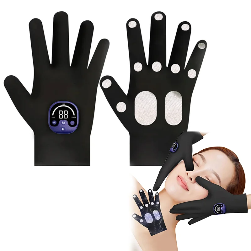 EMS Massage Gloves for Skin Tightening & Body Contouring - Microcurrent Toning Gloves with 10 Modes & 35 Intensity Levels for