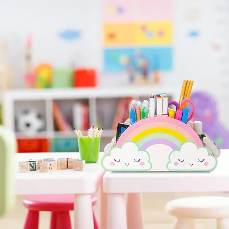 Clear Acrílico Pen Holder com Rainbow Arch Ponte Padrão, Pen Storage Stand, Sala de Estudo, Sala