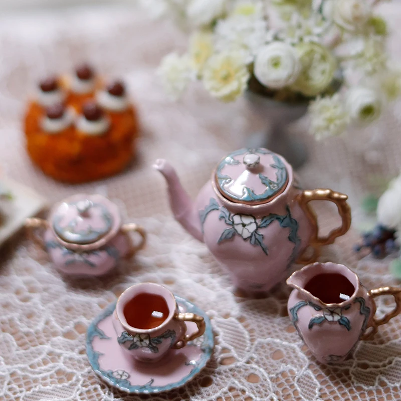 1/6 Doll House Model Furniture Accessories Resin Afternoon Tea Set Bjd Ob11 Gsc Blyth Soldier Lol Teapot Cup and Plate Miniature