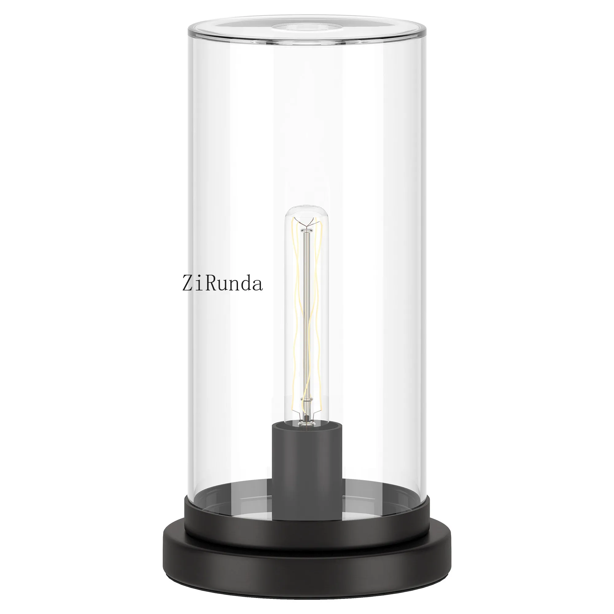 **13-Inch black metal desk lamp, transparent cylindrical lampshade, touch dimming 5w bedroom office desk lamp