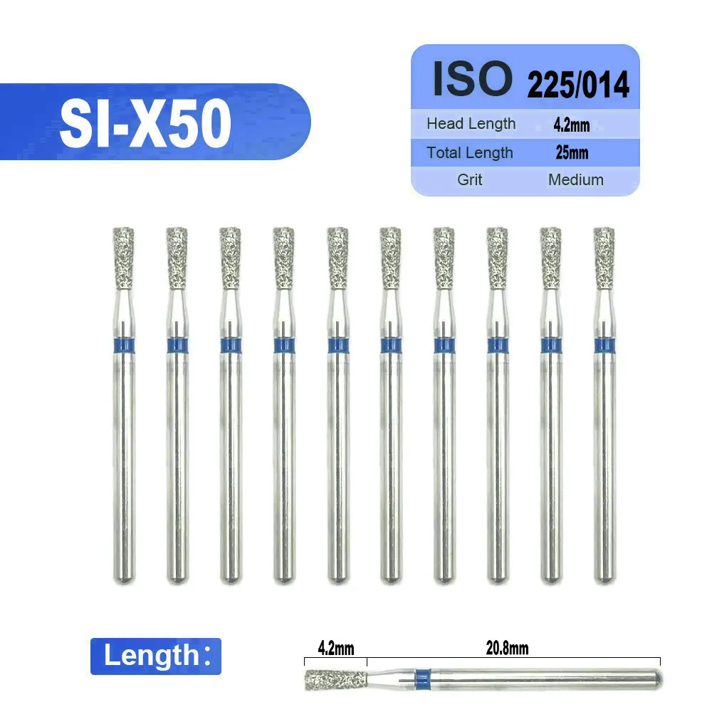 Fresa de diamante Dental con punta biselada, cilindro de preparación de corona, herramientas de dentista, 10 piezas, 1,6mm