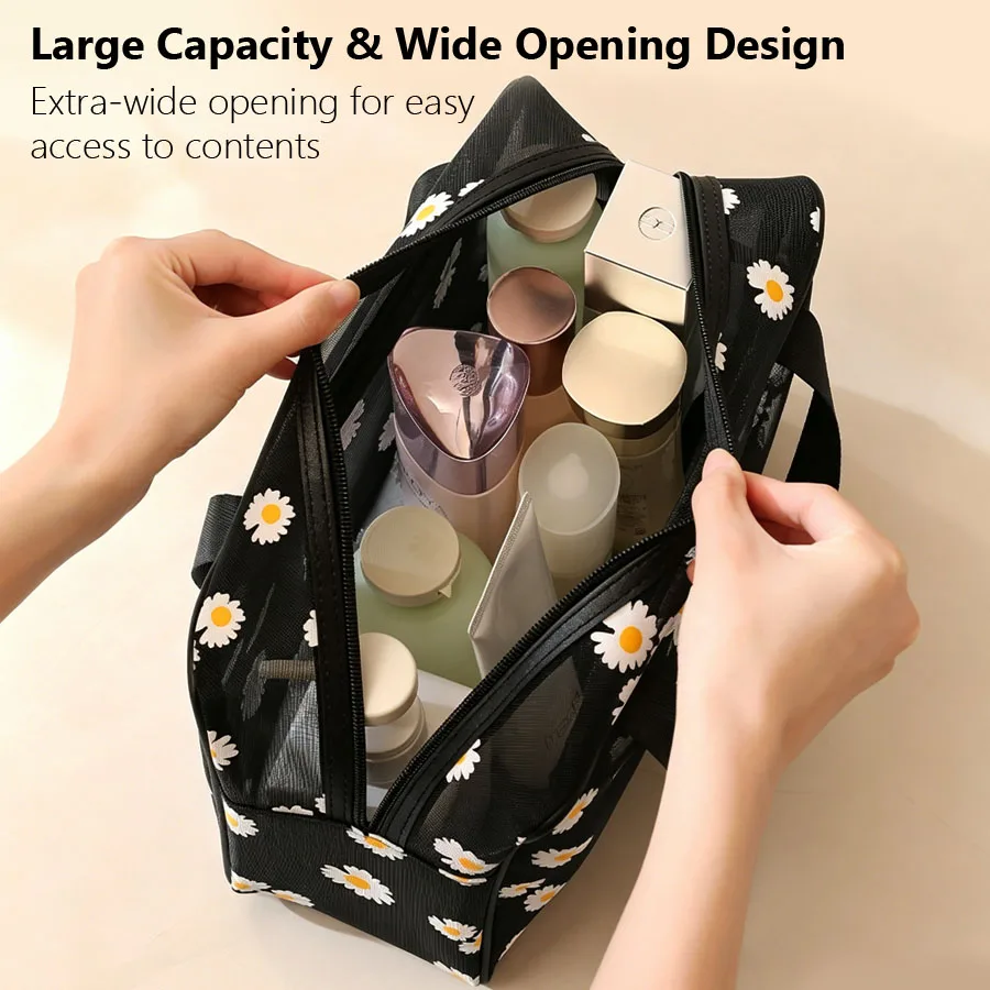 Daisy – große Kosmetiktasche aus Netzstoff, tragbar, ideal als Handtasche für Reisen, Kosmetik-Organizer für Frauen und Mädchen. – Detail 2