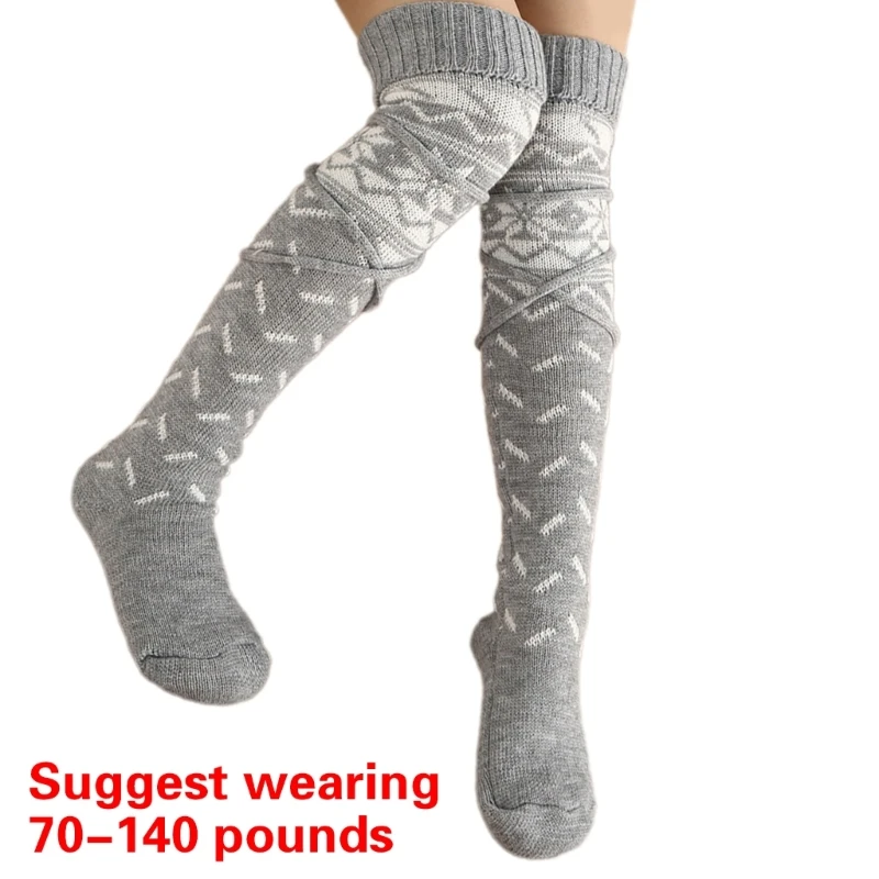 SZL Women's Christmas Knitted Leg Warmers with Ties Sweater Thigh High Socks Snowflake Pattern Over Knee Long Boot Stockings