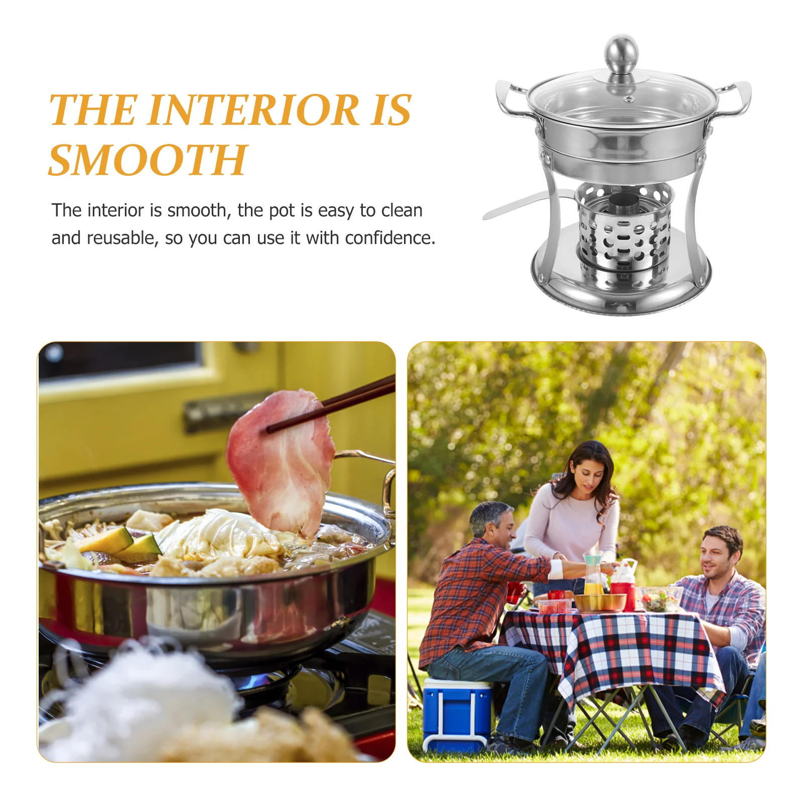 

Stainless Steel Hot with Stove Single Fire Boiler Alcohol Glass Individual Kitchen Soup Pot Multi Purpose Wear for Restaurant