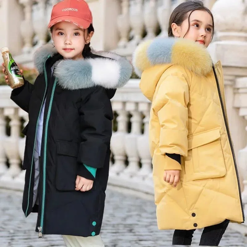 Russian Girl clothing Warm Winter Parka Outerwear Teenager Outfit Children Kids faux Fur Coat Hooded Jacket toddler girl clothes