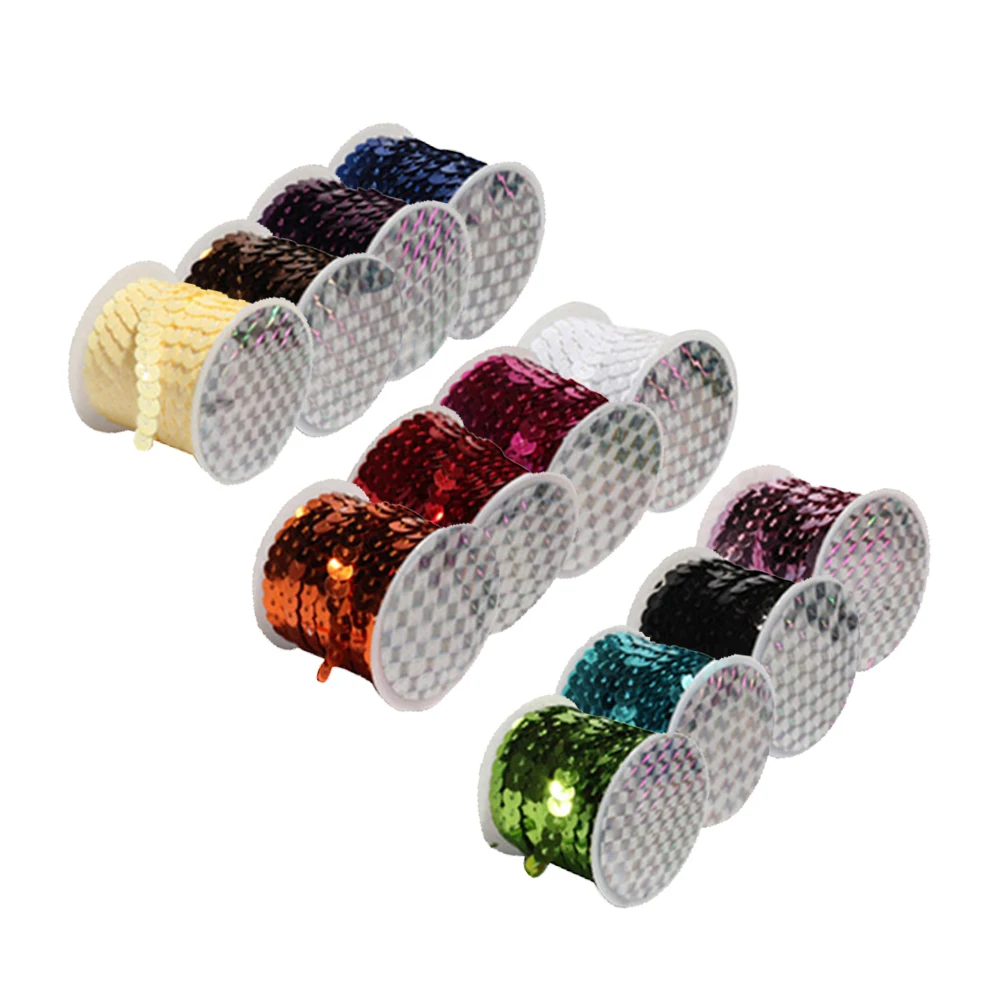 

12pcs Sequins String Flat Elastic DIY Attire Decoration for Sewing Clothes Hats Embroidery Textile Art Wide Trim Laces Durable