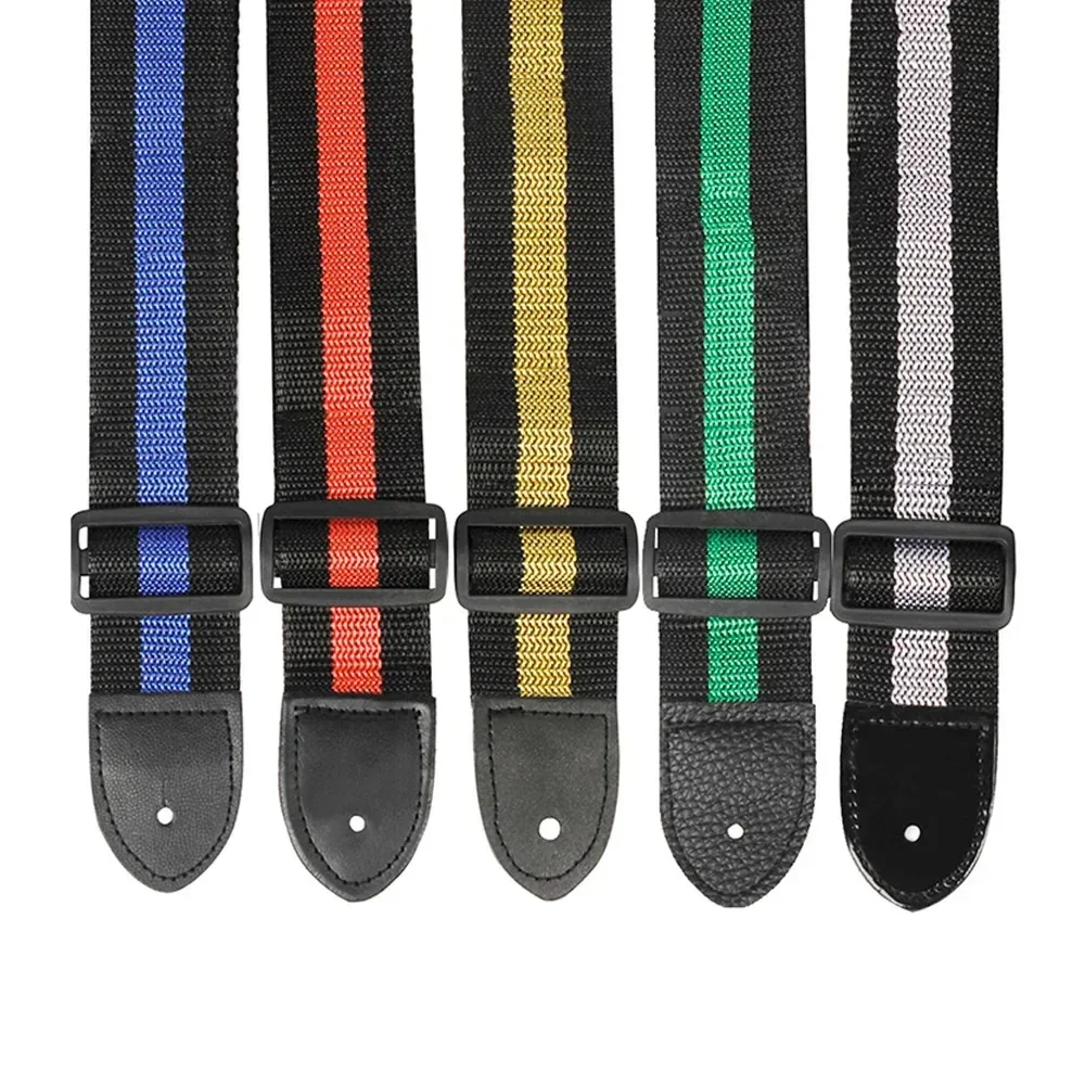 10-teiliger Gitarrengurt, bunter Streifengürtel, Nylongurt, Akustikgitarre, E-Bass, Universa-Schultergurte, Anfängerteile – Detail 2