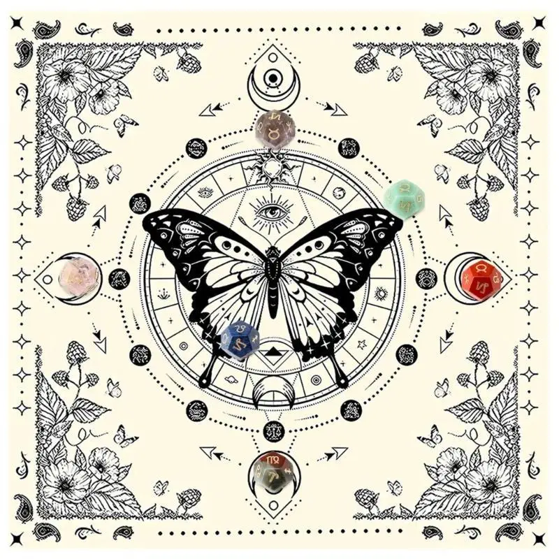 652F القمر فراشة نمط التارو بطاقة مفرش المائدة مذابح القماش مذابح القماش العرافات بطاقات مفرش طاولة نسيج