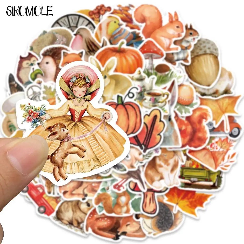 10/30/50PCS Cartoon Autumn Forest Sika Deer Rabbit Squirrel Stickers Kids DIY Skateboard Laptop Luggage Bike Cars Sticker Decals