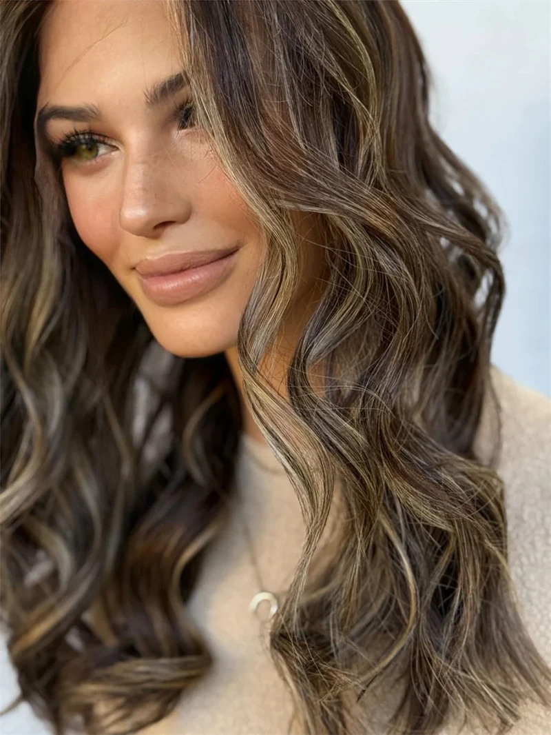 Heat Resistant Fiber Wig Ombre Brunette Brown Synthetic Lace Front Wig for Women Original Factory Cheap Wigs On Clearance Sale