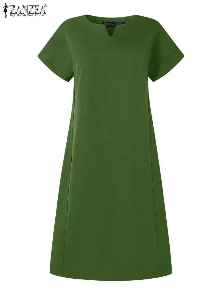 Moda letnia sukienka z krótkim rękawem solidna sukienka ZANZEA sukienki damskie 2025 moda praca do kolan szata Casual Holiday Vestido Kaftan