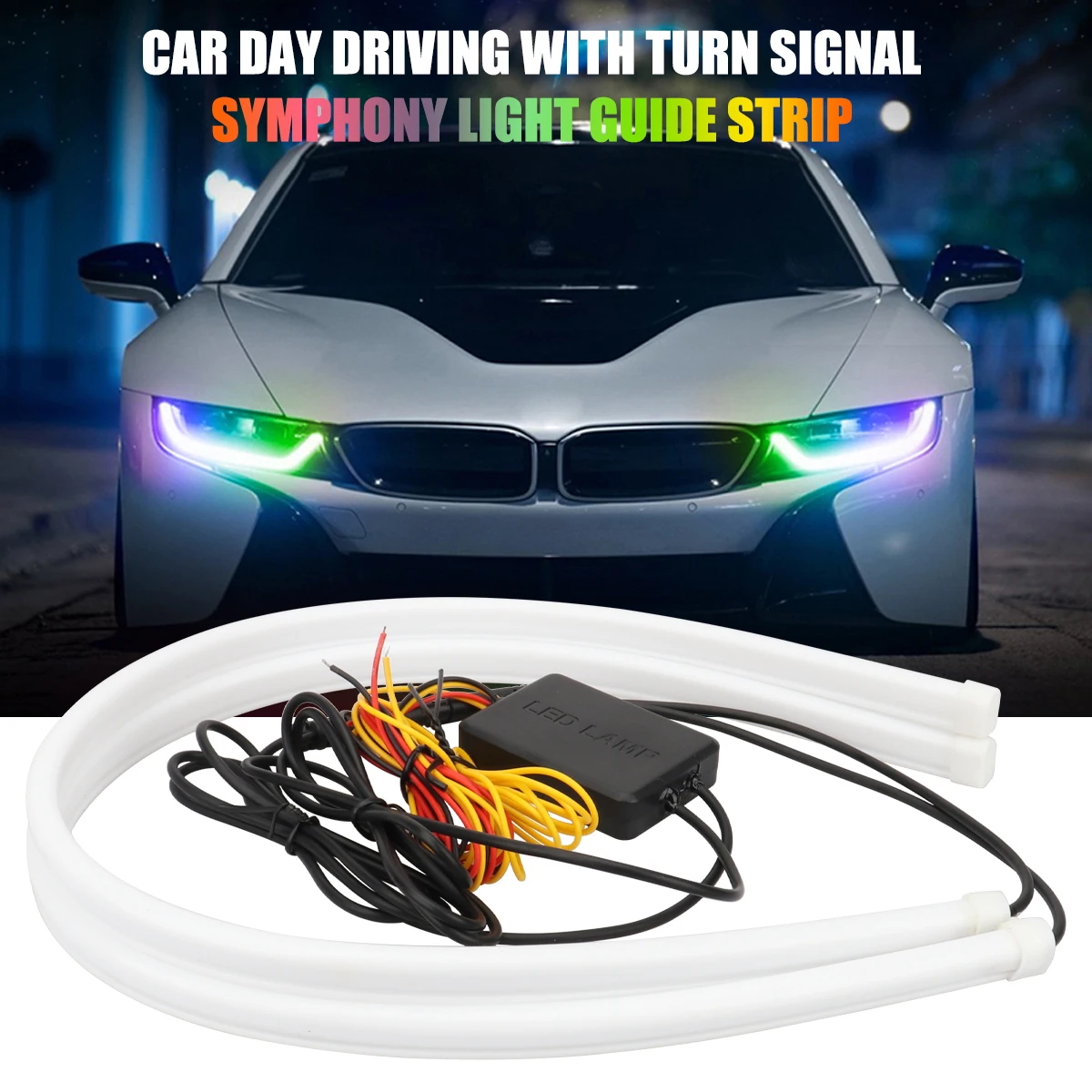 2 stücke DRL Auto LED Tagfahrlicht APP Steuerung Flexible RGB Symphonie Fließende Blinker Streifen Scheinwerfer Dekorative Lampe 12V