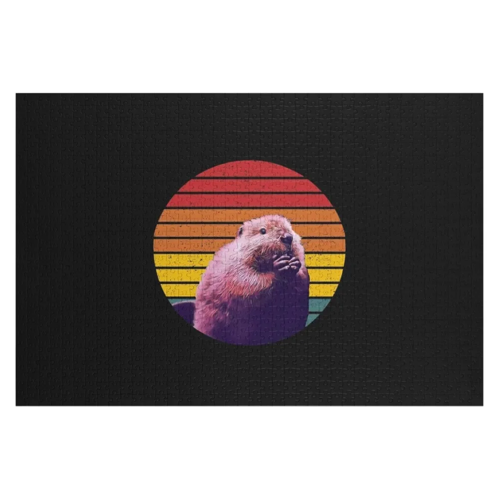 

Beave, beaver baby furry love, rescue beaver, beaver with toilet plunger, vintage sunset Jigsaw Puzzle Personalised Puzzle