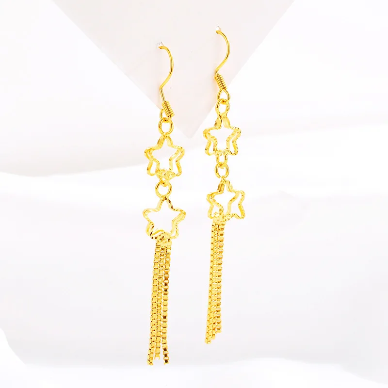 AU999 Gold Earrings Womens Tassel Earrings Goddess Earrings 24K Pure Gold Jewelry Fashion Simple Gold Jewelry