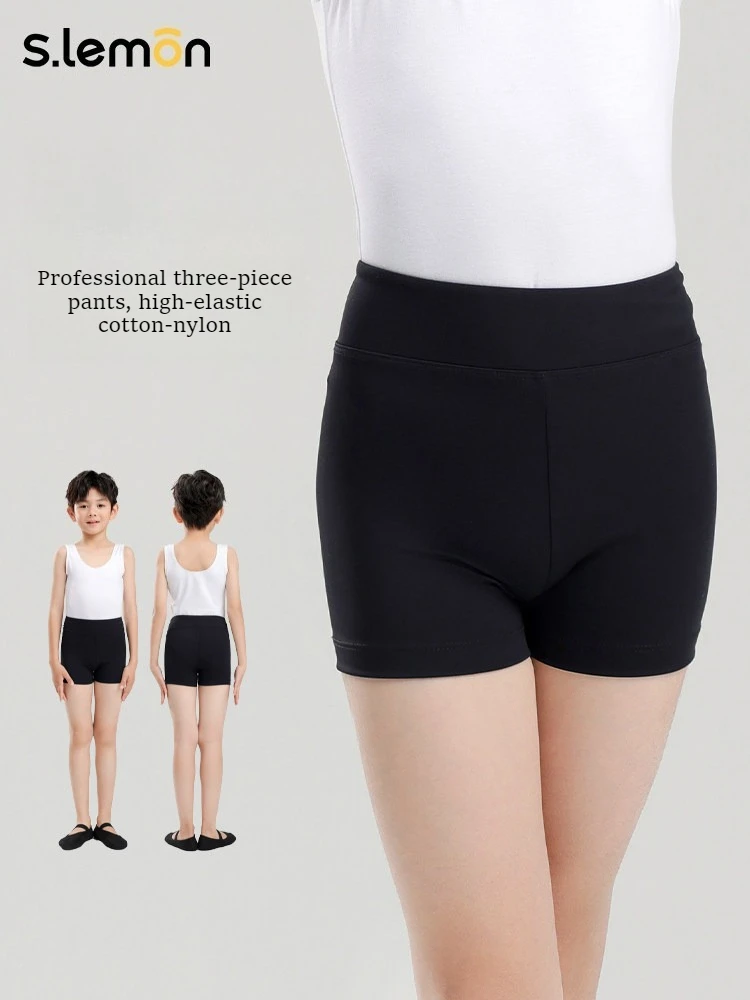 

Детские черные танцевальные шорты 3/4 с высокой талией для балета и китайских танцев, летние тренировочные леггинсы для детей