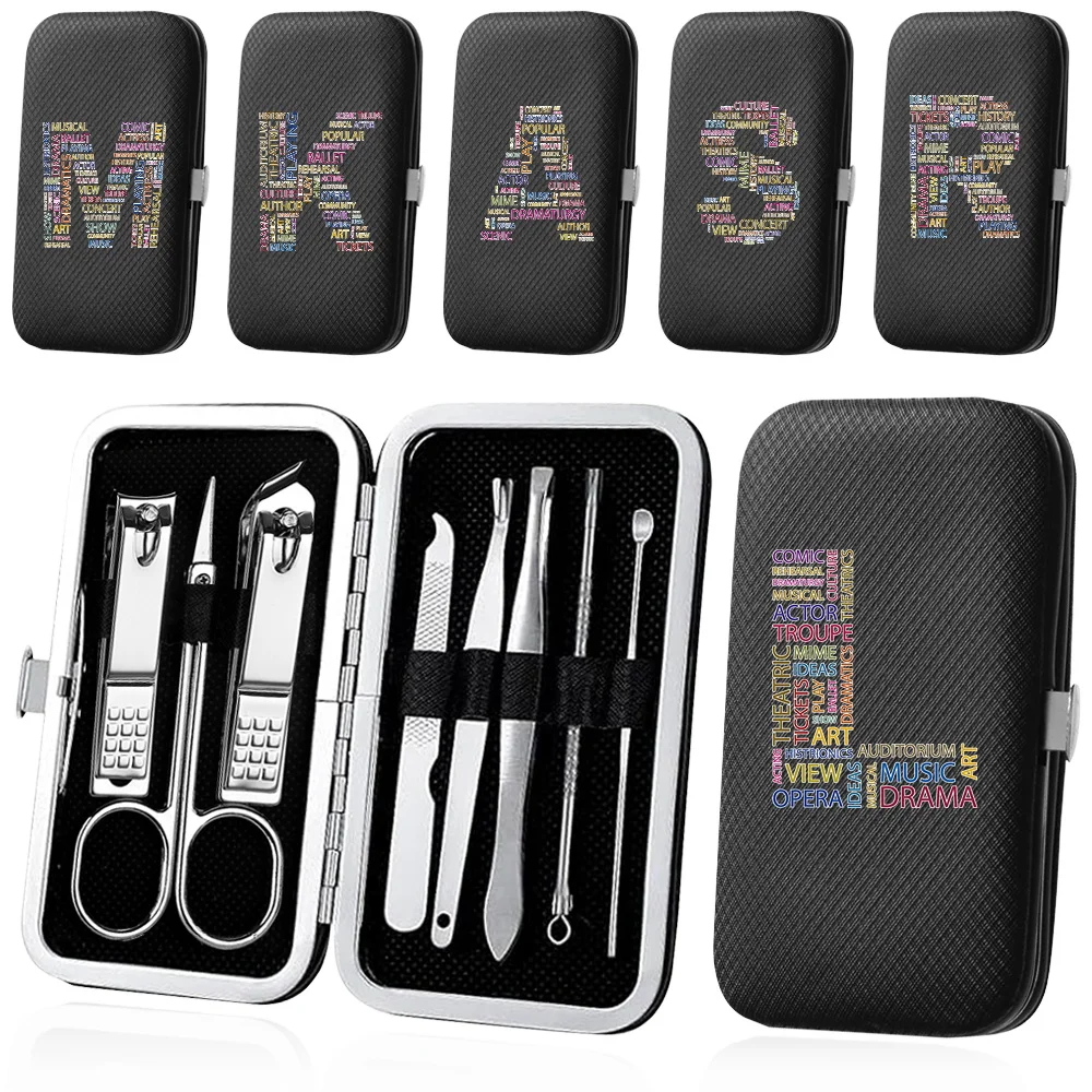 

8Pcs Manicure Pedicure Set Stainless Steel Nail Clipper Kit Portable Organizer Home Case Text Letter Pattern Pocket Beauty Tool