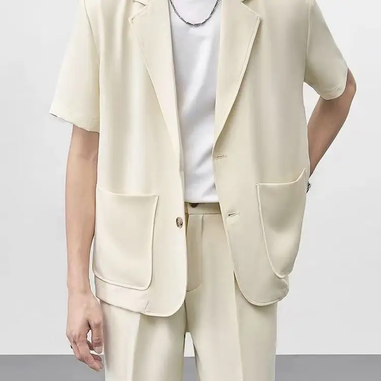 

Мужской костюм премиум-класса из ледяного шелка ort Sve, повседневный легкий летний тонкий однобортный комплект из двух предметов, моющийся ансамбль