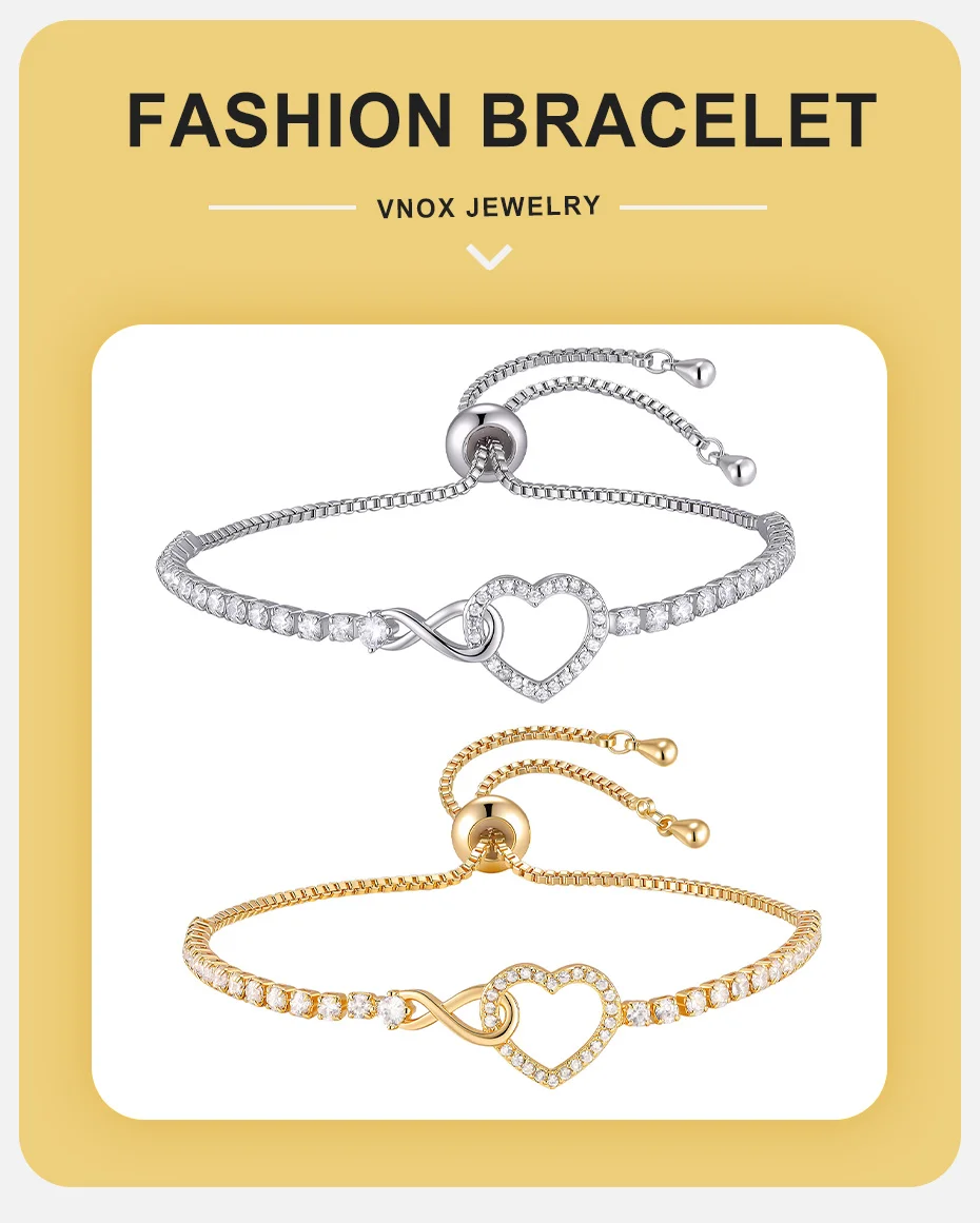 Vnox Exquisites Infinity-Charm-Armband mit kubischen Zirkonia für Damen, luxuriöse Kristalle, romantisches Herz-Armband, Hochzeit, Geburtstag, Schmuck – Detail 1