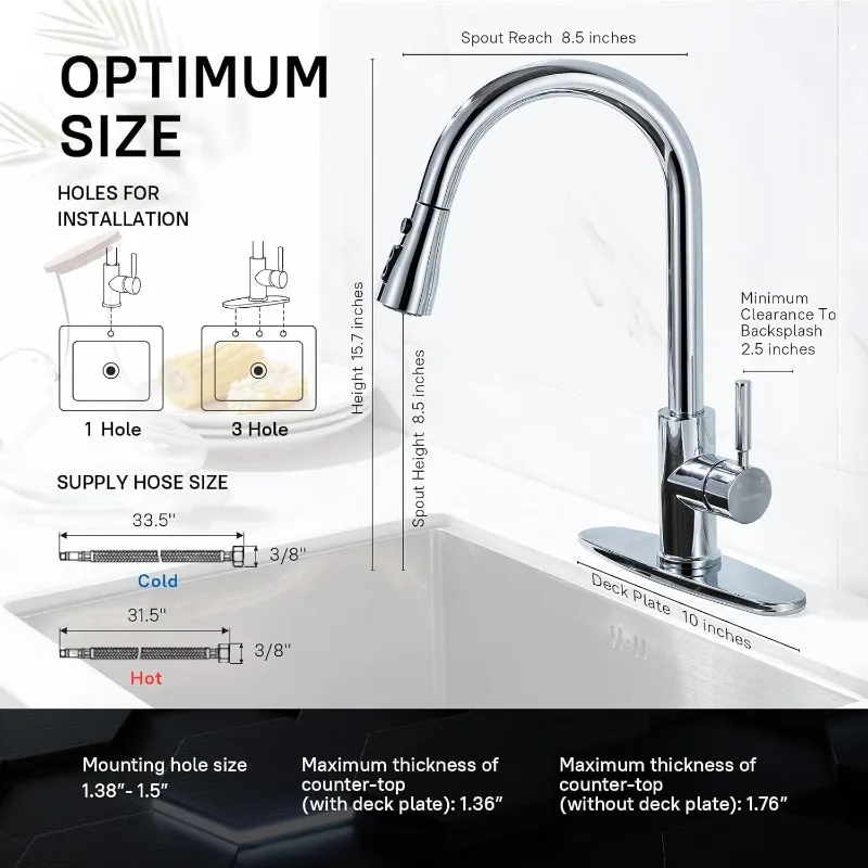 WEWE Sink Faucet, Pull Down Kitchen Faucet with Sprayer Low Lead Commercial Modern Stainless Steel rv Farmhouse Kitchen