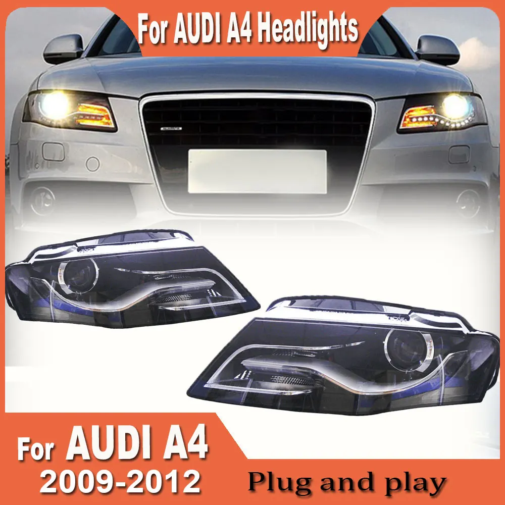 Car LED Headlights For Audi A4 B8 2009 2010 2011 2012 A4L S4 RS4 Headlamp LED  turn Signal Bi Xenon Projector Lens Plug and play