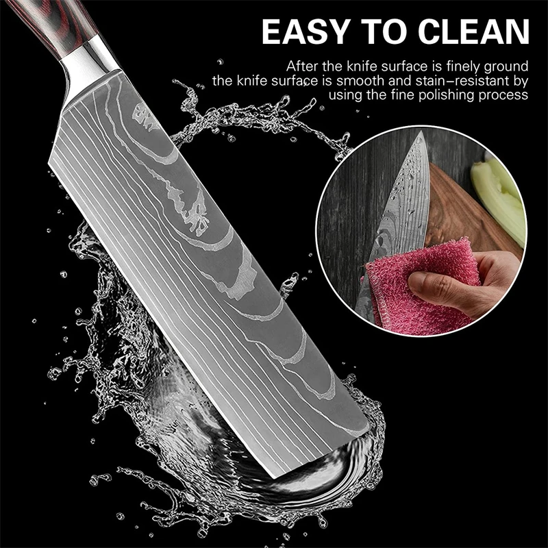 Kitchen Knives 7CR17 440C Stainless Steel Knife Laser Damascus Pattern Japanese Santoku Cleaver Slicing Utility Chef Knife Set