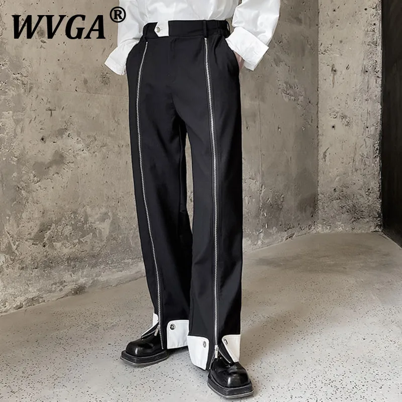 

WVGA Autumn New Man High Street Personalized Zipper Color Contrast Design Trendy Niche Chic Casual Straight Suit Pants Ins W9287