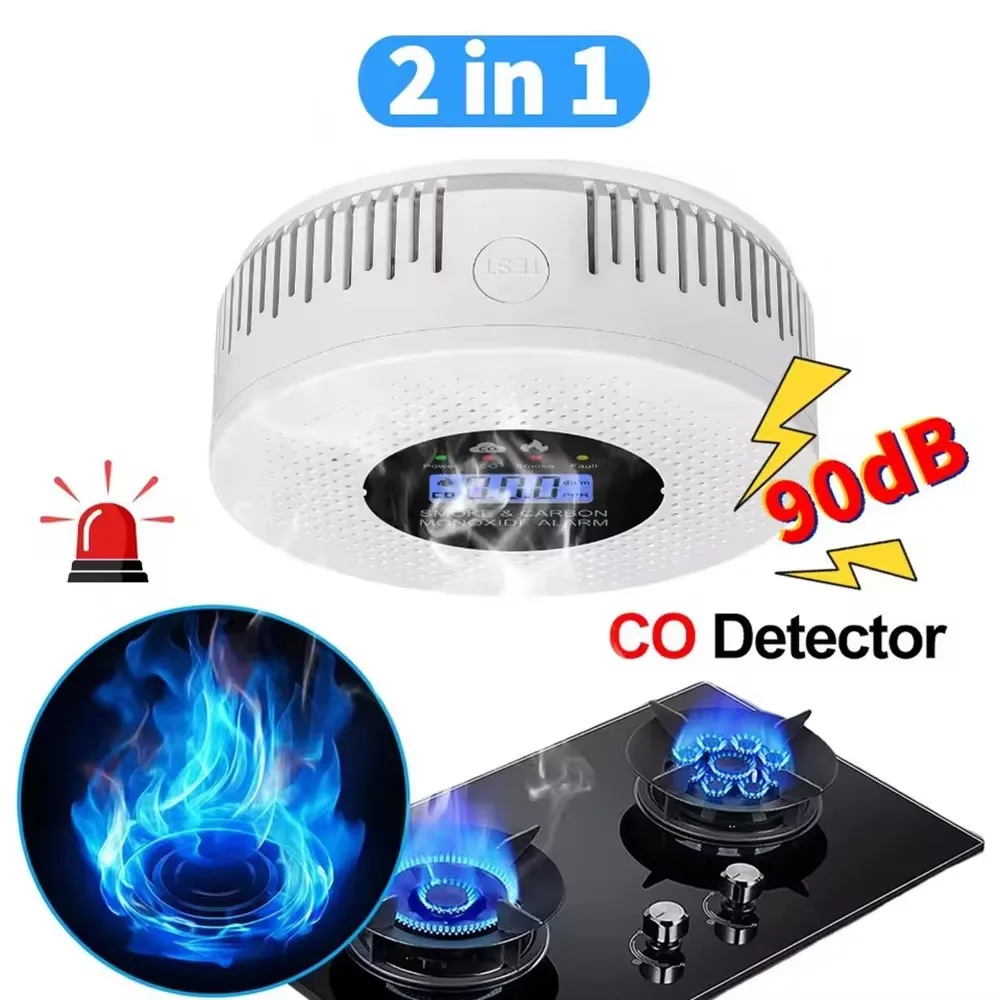 2 in 1: rilevatore di fumo e monossido di carbonio con display LCD, allarme per monossido di carbonio, monitoraggio in tempo reale del CO, ideale per appartamenti e cucine. Spedizione rapida.