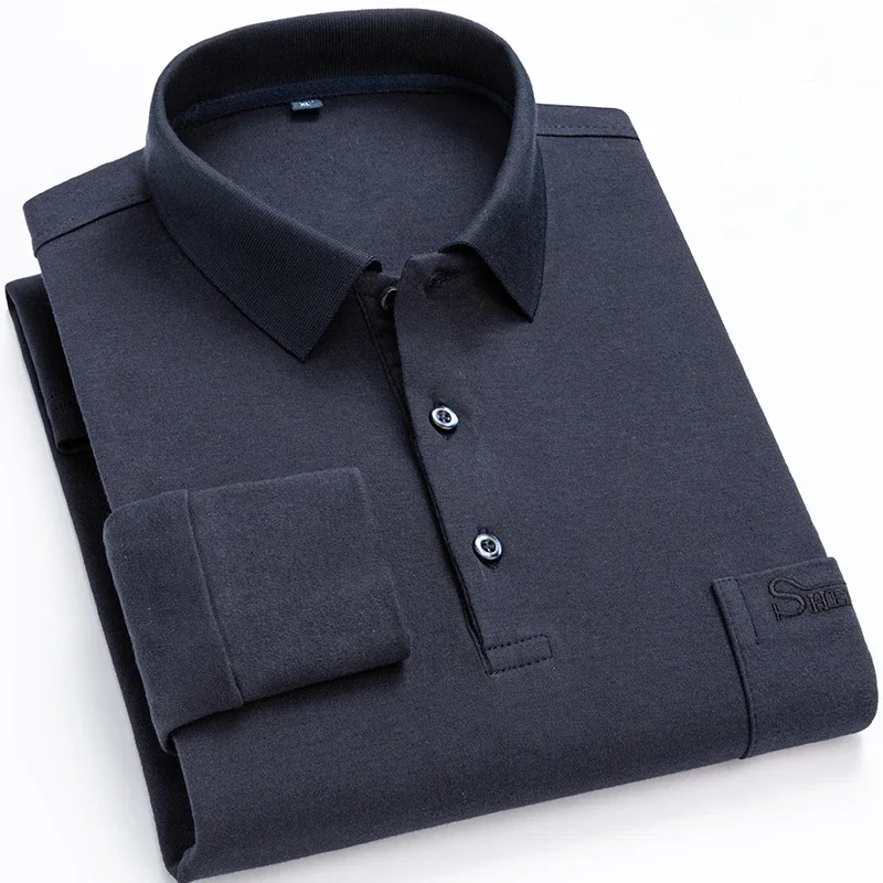 New in shirt 100%cotton long-sleeve polos shirts for men slim fit casual plain shirt designer office tops solid elegant clothes