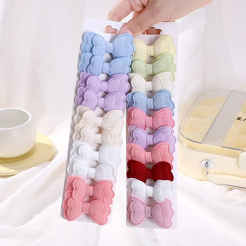 Imagen 2 del producto ARCOS RAINBOW, 10 Uds., conjunto de pinzas para el cabello de colores para niñas, flequillo con lazo de doble capa, pasador para el cabello de algodón seguro para niños, accesorios para el cabello para bebés