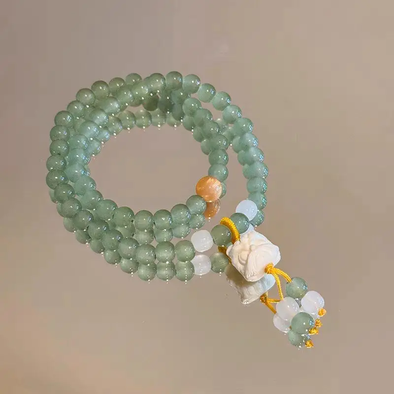 Chinese Style Lion Dance Double Layer Stackable Women Beaded Bracelet Minimalist Cool Vibe High Appearance Vintage Jewelry