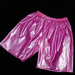 Men Pink Glossy PVC Plastic Shorts Ultra Soft Smooth Silent ABDL Pants Waterproof Loose Adult Baby Diaper Panties Club Party