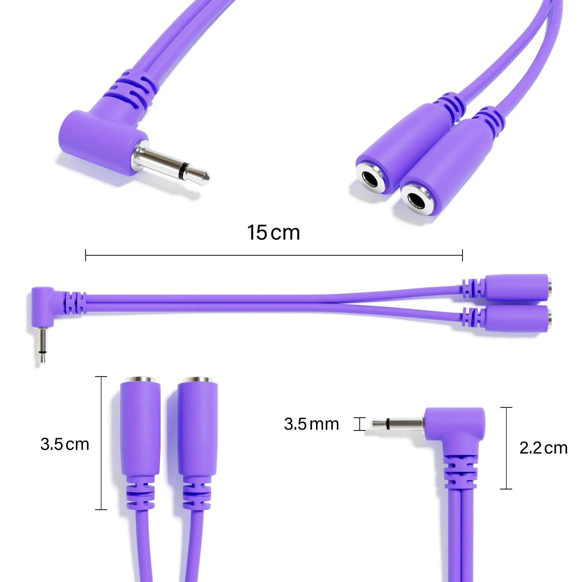 ExcelValley - 2 stuks lage profiel rechte hoek mono splitter Y patchkabels - TS 3,5 mm 1/8" voor Eurorack synthesizer