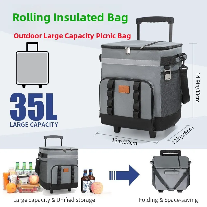

Large Capaci Outdoor Picnic Insulated Bag with Pull Rod for very Ice Pa Barbecue Utensils Cam Travel Supplies