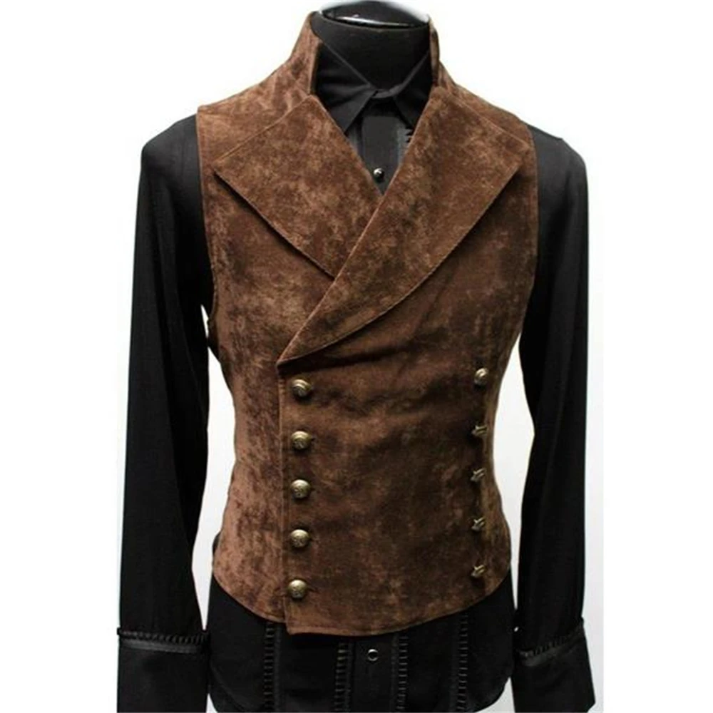 Gilet da uomo in velluto Steampunk gotico doppio petto colletto alla coreana gilet in pelle scamosciata vittoriana medievale da uomo costume da ballo cosplay di scena