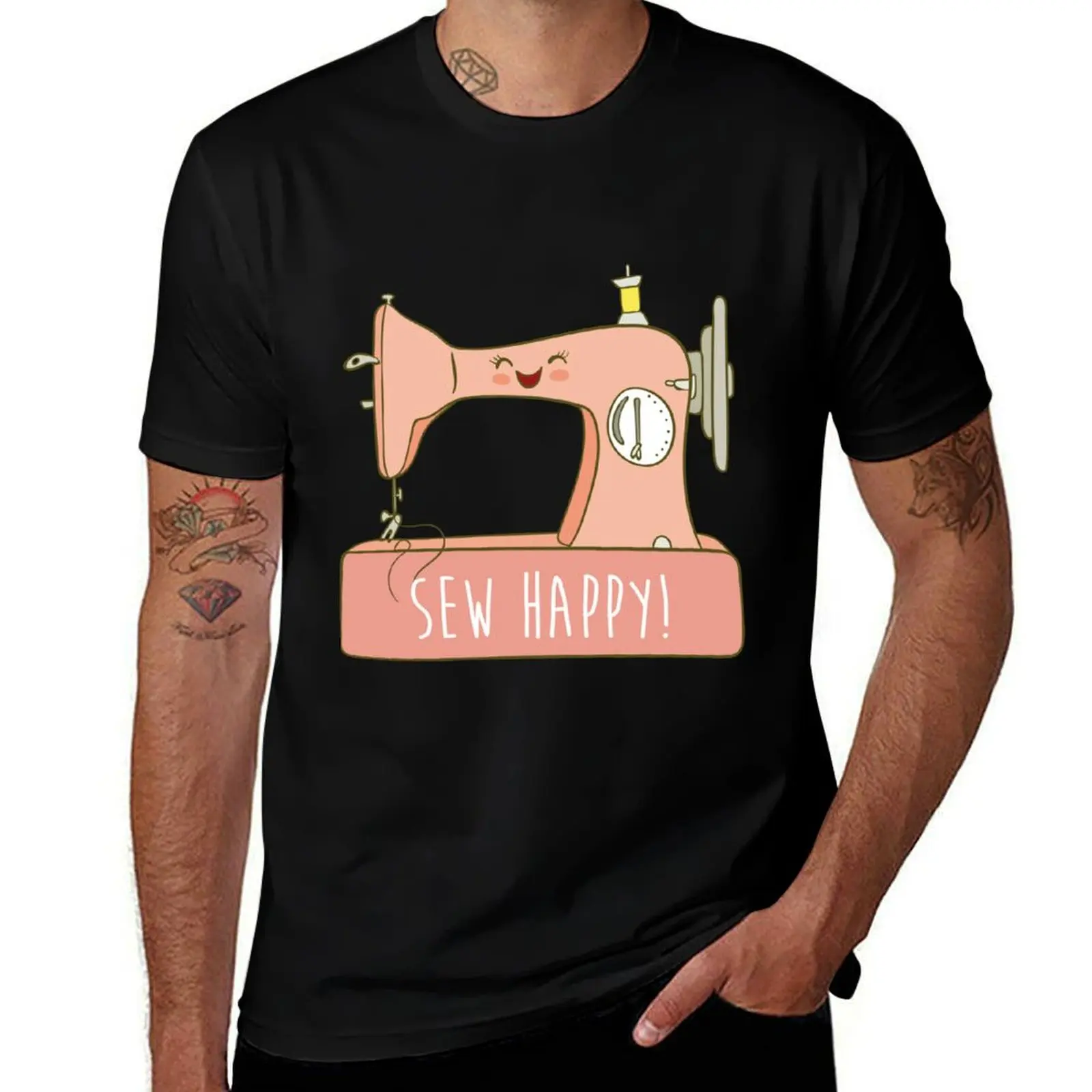 Sew Happy Cute Sewing Sewist T Shirt T-Shirt Casual Loose Fit Short Sleeve T-Shirt