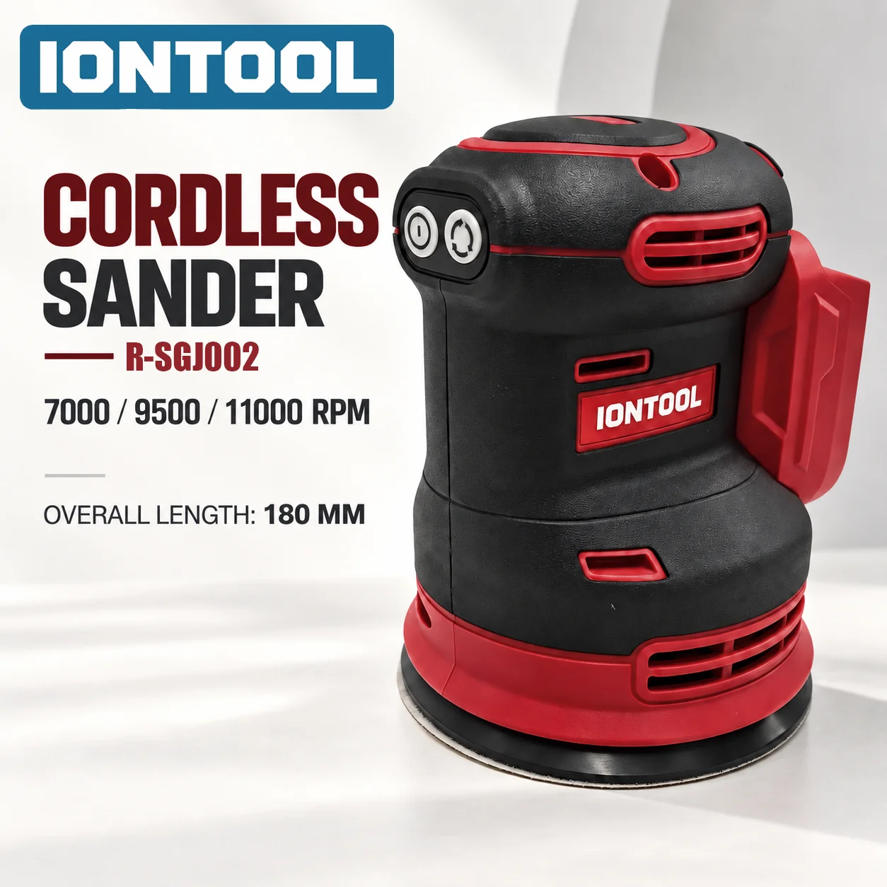 IONTOOL 180mm High Speed Cordless Sander Balanced Design for Wood Furniture and Cabinet Fine Sanding Household Unit