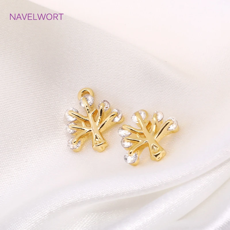 14K Gold Plated Tree Pendants For Earrings Brass Metal Inlaid Zircon Plant Charms DIY Jewelry Making Accessories Wholesale