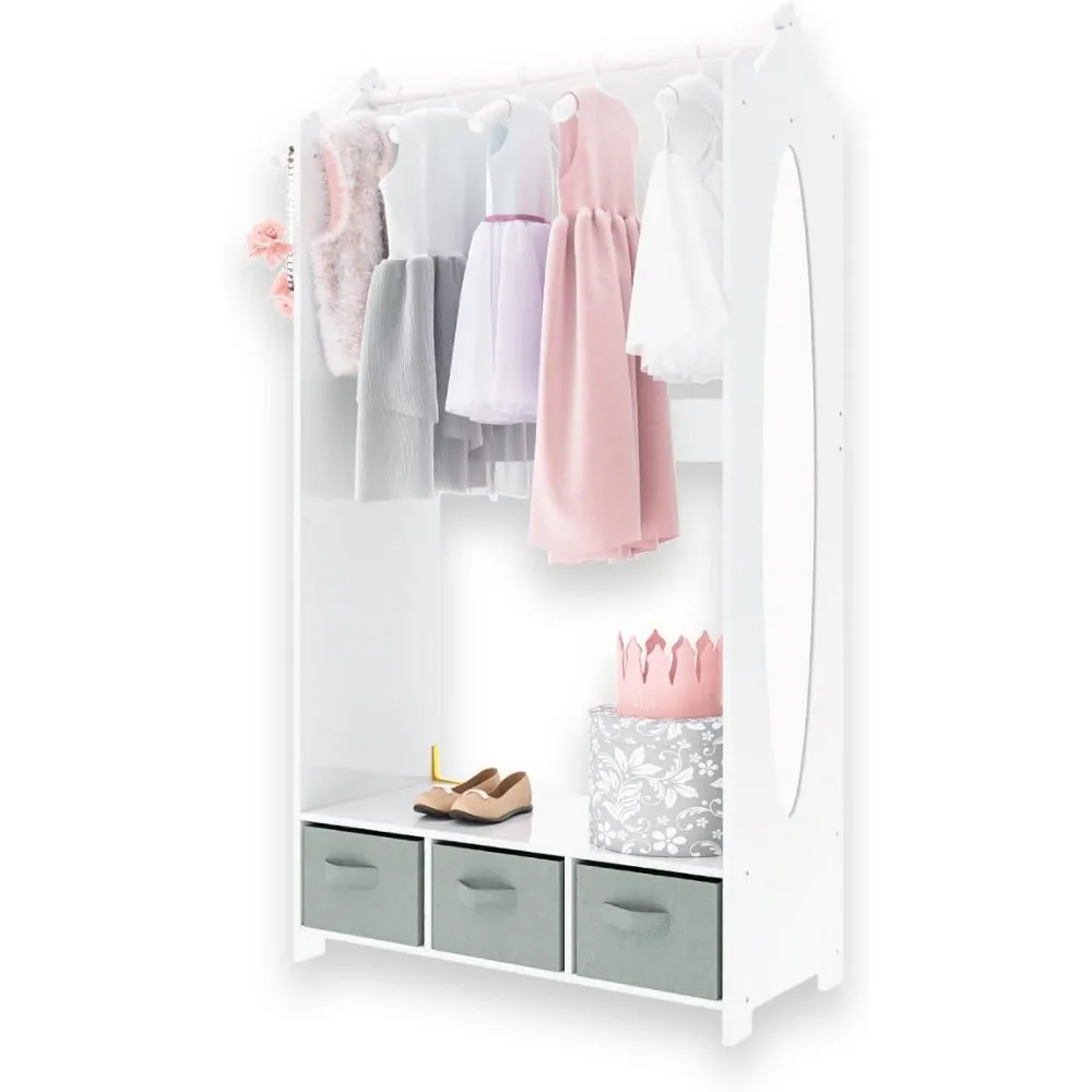 

Children's Wardrobes, Dress Up Storage Kids Costume Organizer Center, Open Hanging Armoire Closet Unit Furniture (White)